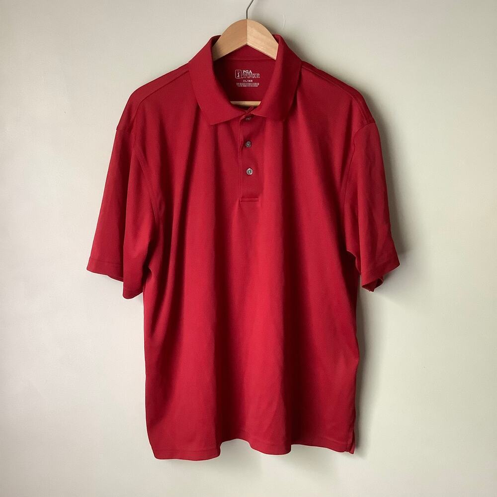 PGA Tour Mens Red Short Sleeve Collared Polo Shirt Size XL